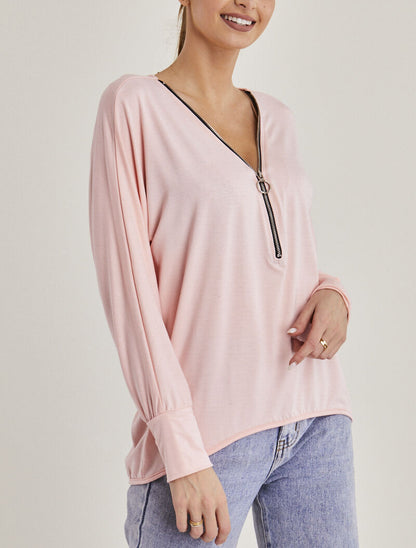Top asymétrique à zip - rose - 1