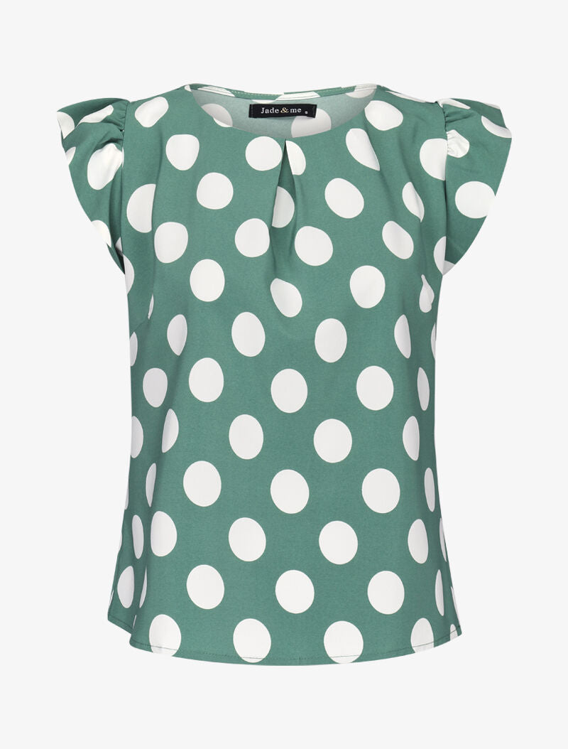 Blouse à pois à mancherons volantés - vert - 1