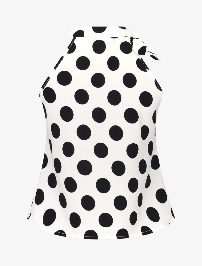 Top à pois avec col à nouer - blanc - 2
