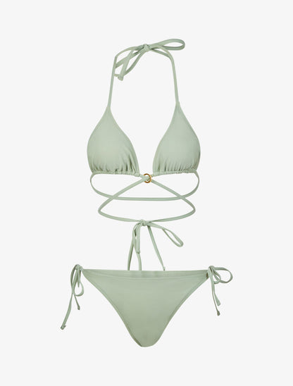 Bikini satiné avec lien à nouer - vert amande - 3