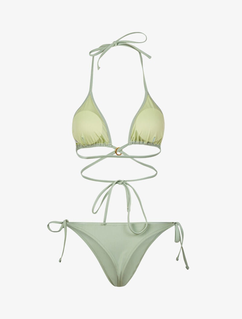 Bikini satiné avec lien à nouer - vert amande - 2