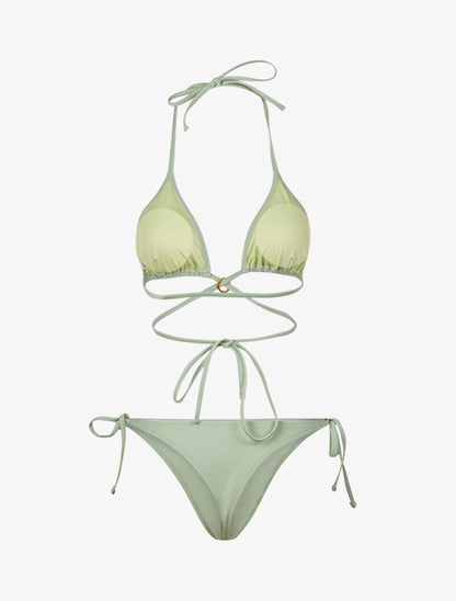 Bikini satiné avec lien à nouer - vert amande - 2