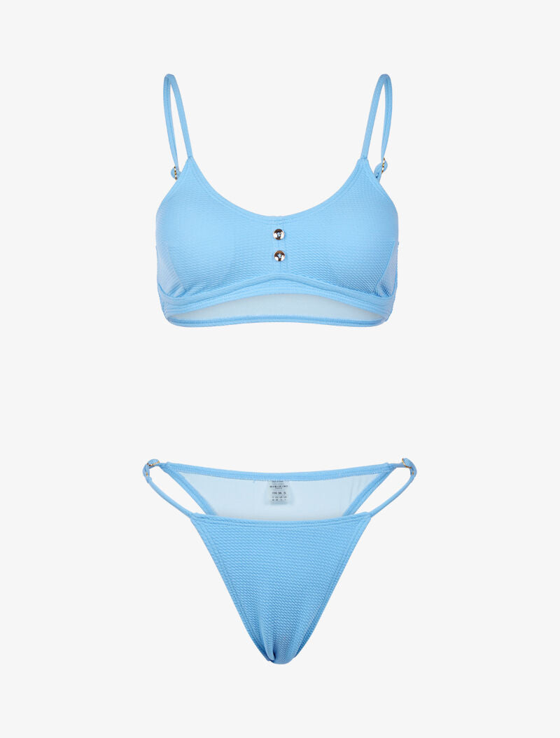 Bikini texturé et tanga - bleu ciel - 3