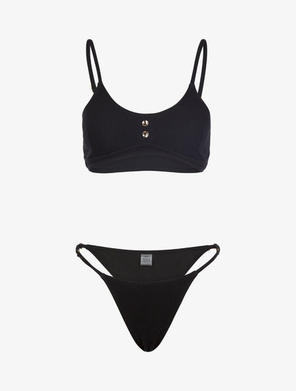 Bikini texturé et tanga - noir - 3