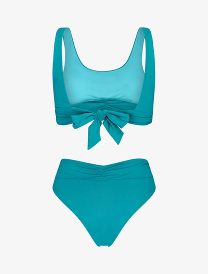 Bikini brassière à effet plissé - turquoise - 2