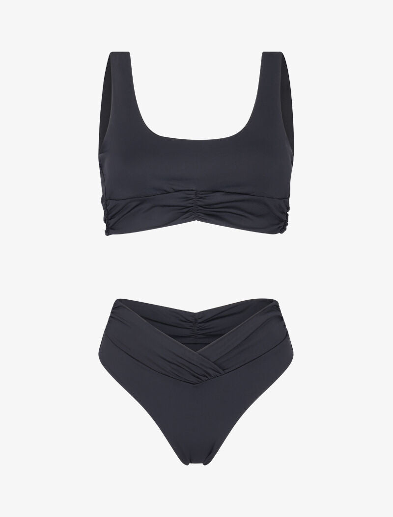 Bikini brassière à effet plissé - noir - 1