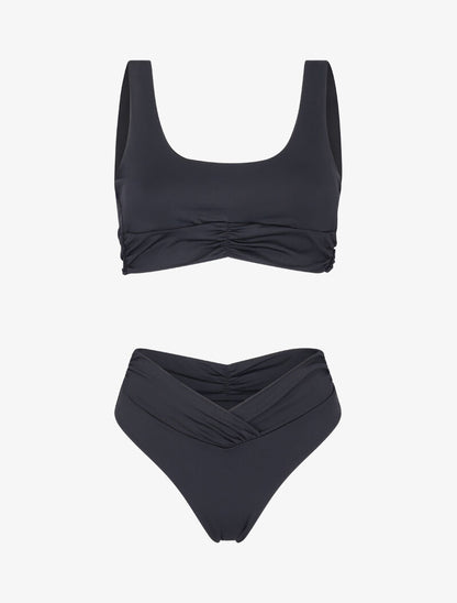 Bikini brassière à effet plissé - noir - 1