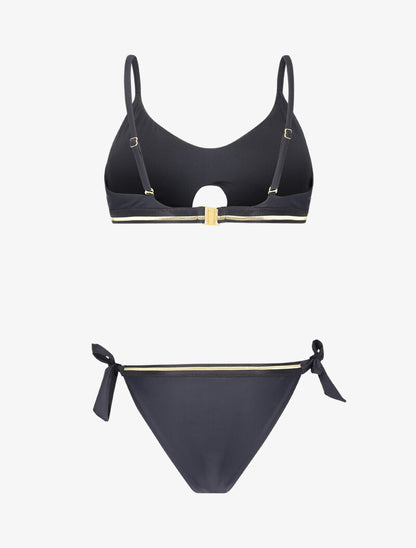 Bikini brassière à bandes dorées - noir - 2