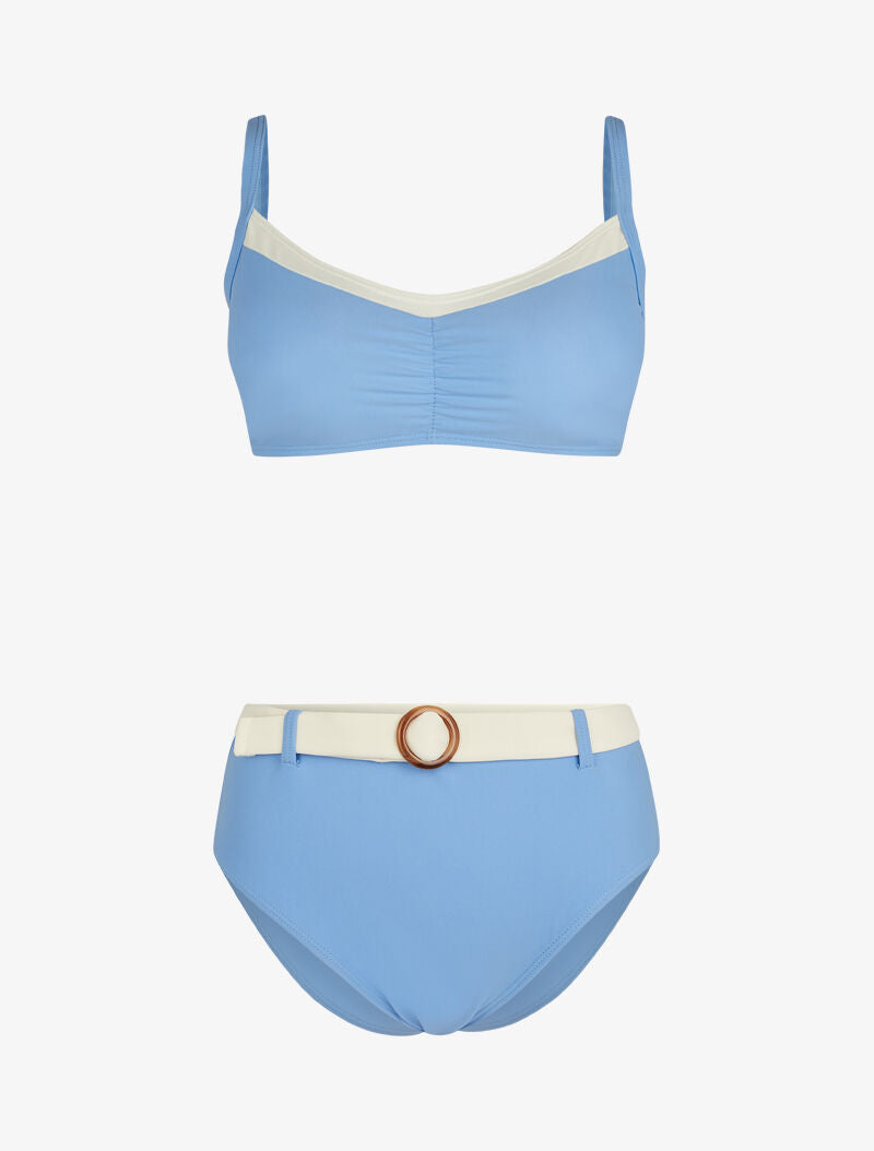 Bikini brassière et culotte montante ceinturée - bleu clair - 3