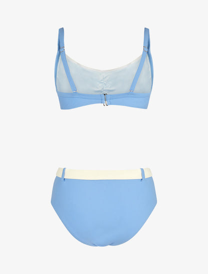 Bikini brassière et culotte montante ceinturée - bleu clair - 2