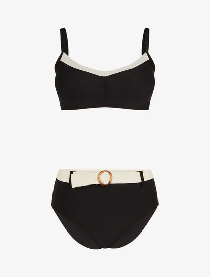 Bikini brassière et culotte montante ceinturée - noir - 3