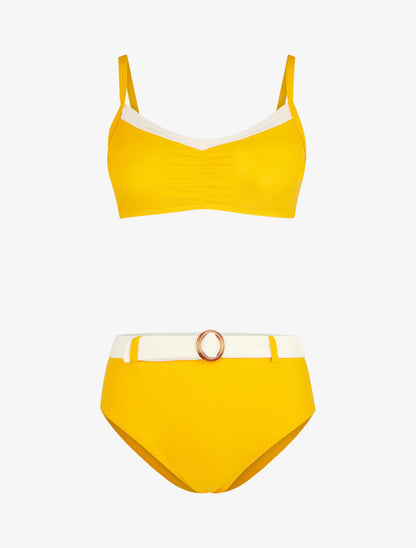Bikini brassière et culotte montante ceinturée - moutarde - 1