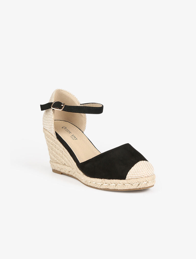 Compensées style espadrilles bimatière - noir - 2