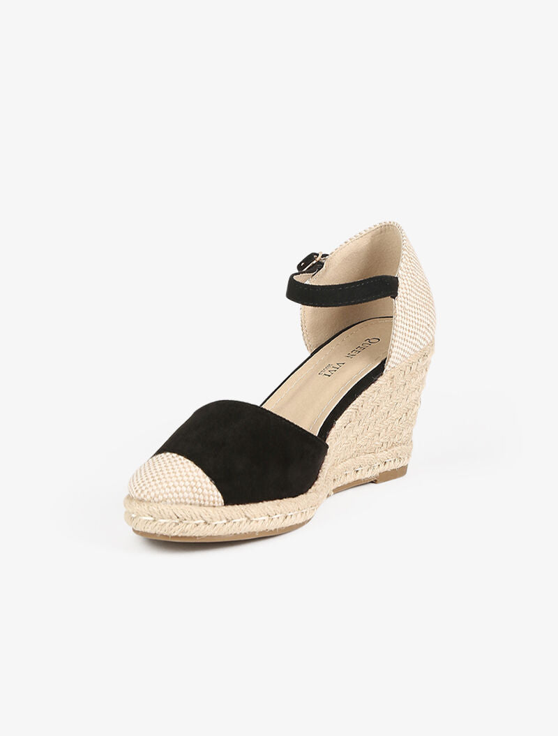 Compensées style espadrilles bimatière - noir - 3