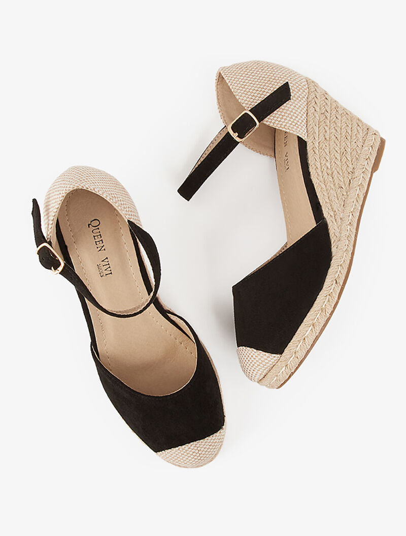 Compensées style espadrilles bimatière - noir - 5