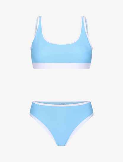 Bikini brassière à bords contrastants - bleu clair - 1