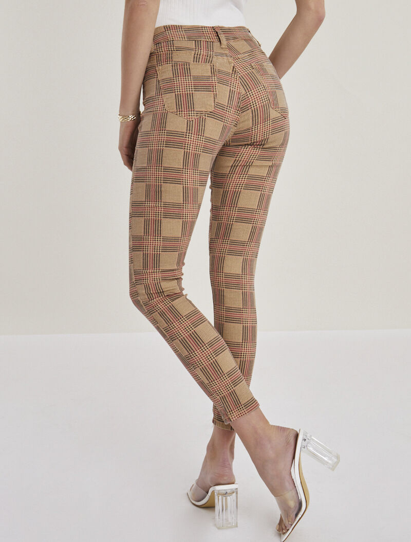 Jean imprimé damier pied de poule coupe skinny - camel - 2