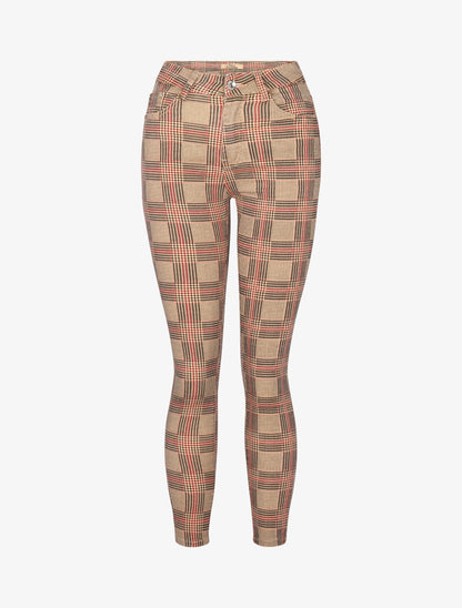 Jean imprimé damier pied de poule coupe skinny - camel - 3
