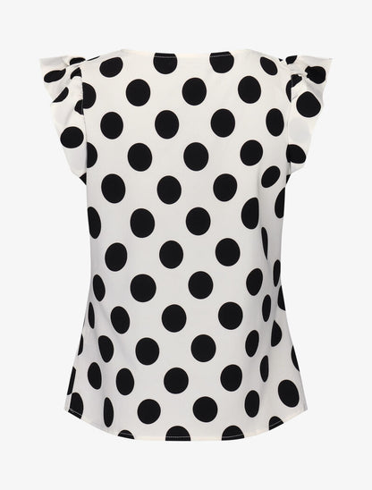 Blouse à pois à mancherons volantés - blanc - 3