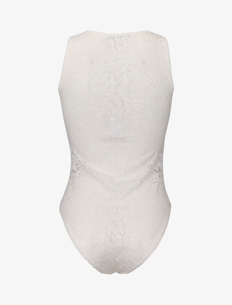 Body à bande opaque dentelle ajourée - blanc - 2