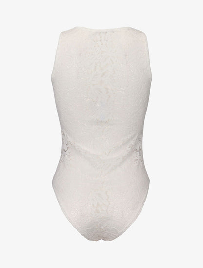 Body à bande opaque dentelle ajourée - blanc - 2