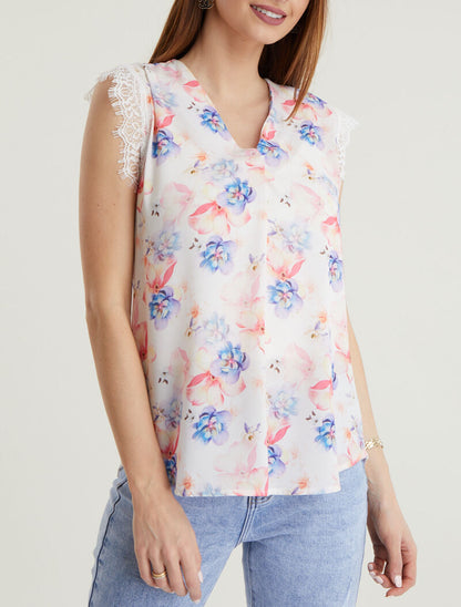 Blouse légère à encolure V à plis - blanc - 1