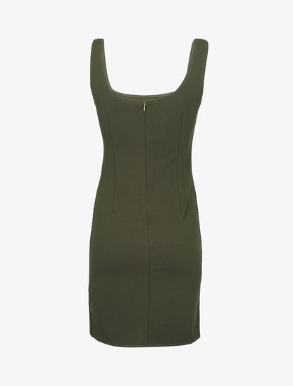 Robe basique à bord fendu - kaki - 2