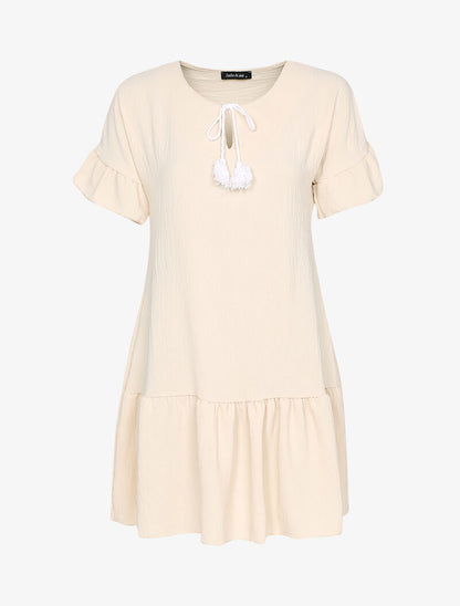 Robe trapèze à volants - beige - 1