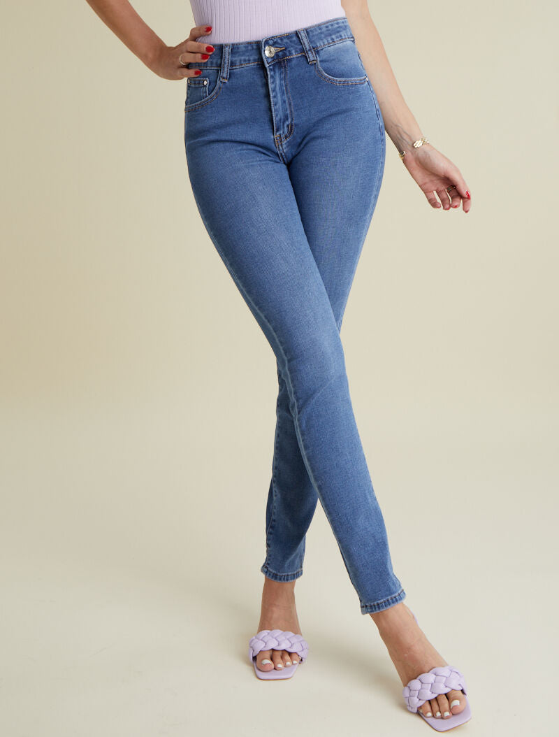 Jean à poches arrière strassées - bleu denim - 1