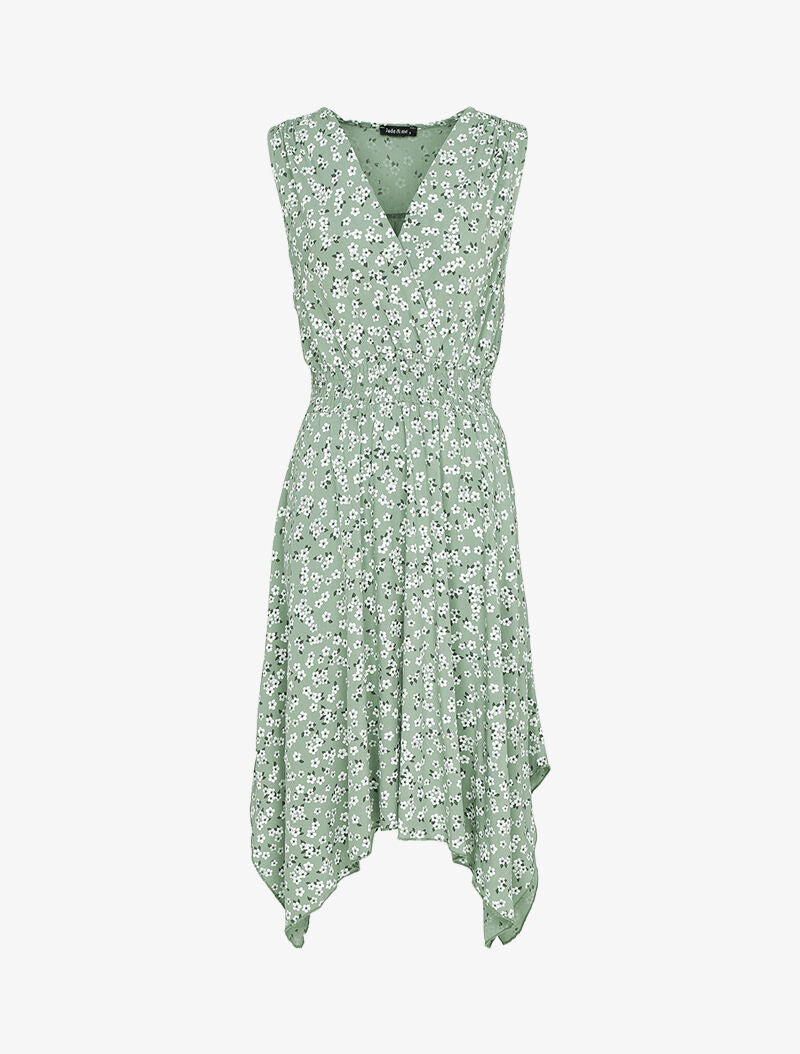 Robe fleurie à bas asymétrique - kaki - 2