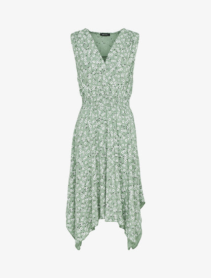 Robe fleurie à bas asymétrique - kaki - 2