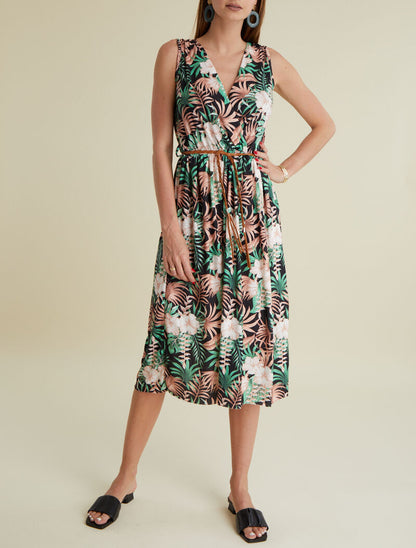 Robe à imprimé tropical - noir - 1
