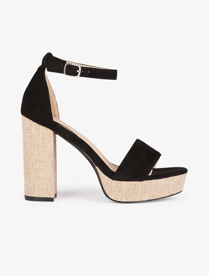 Sandales à talon et bride effet toile - noir - 1