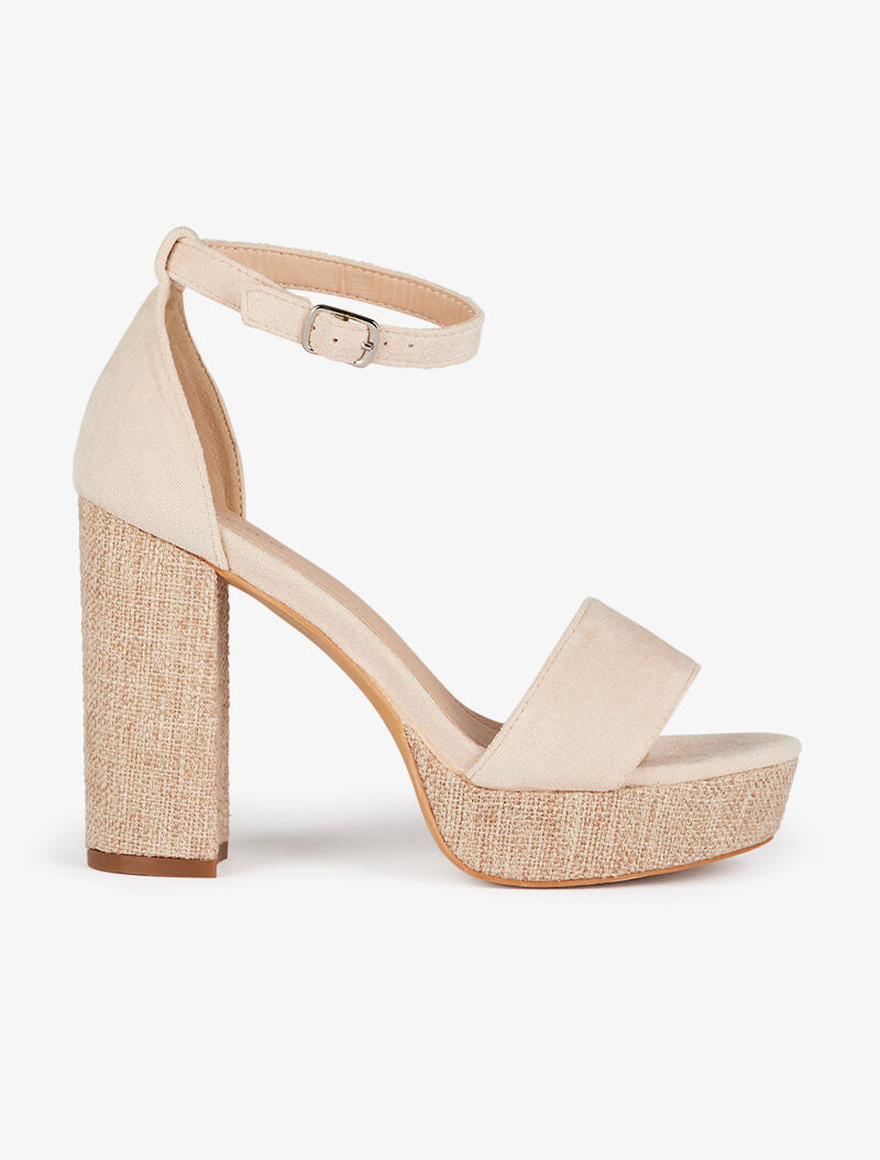 Sandales à talon et bride effet toile - beige - 5