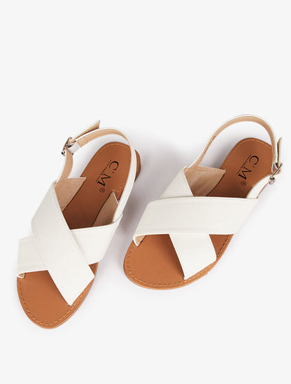 Nu-pieds plats à larges brides croisées - blanc - 5