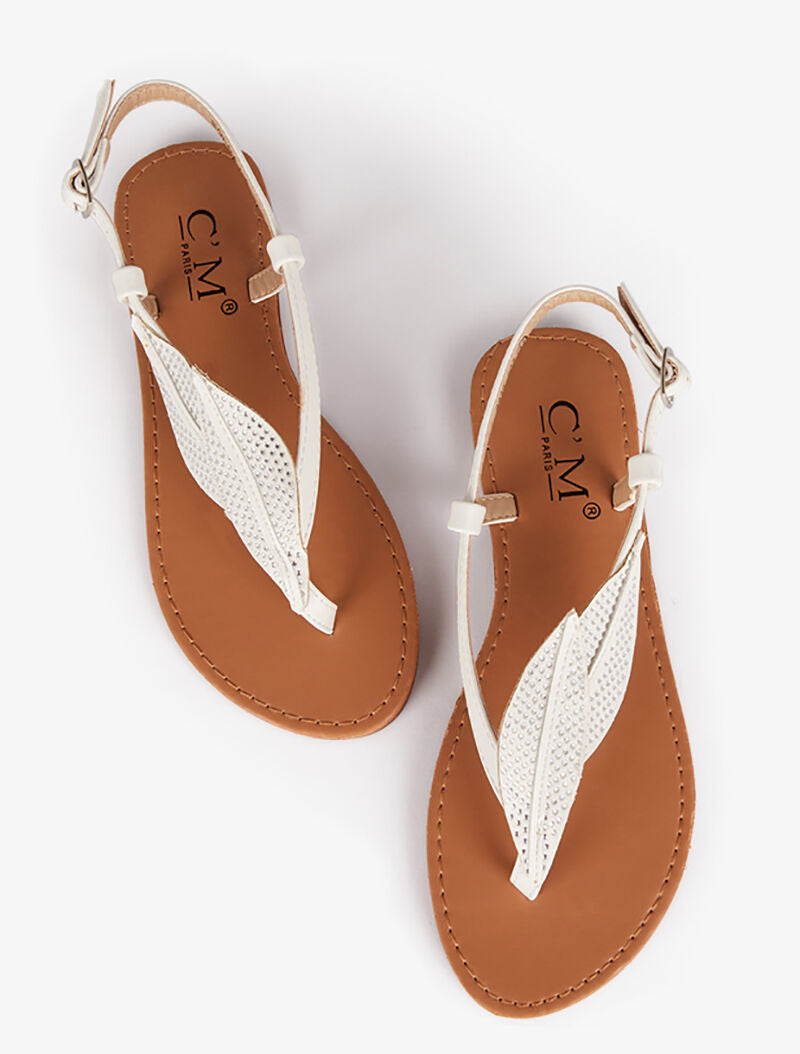 Nu-pieds à double feuille strassées - blanc - 5