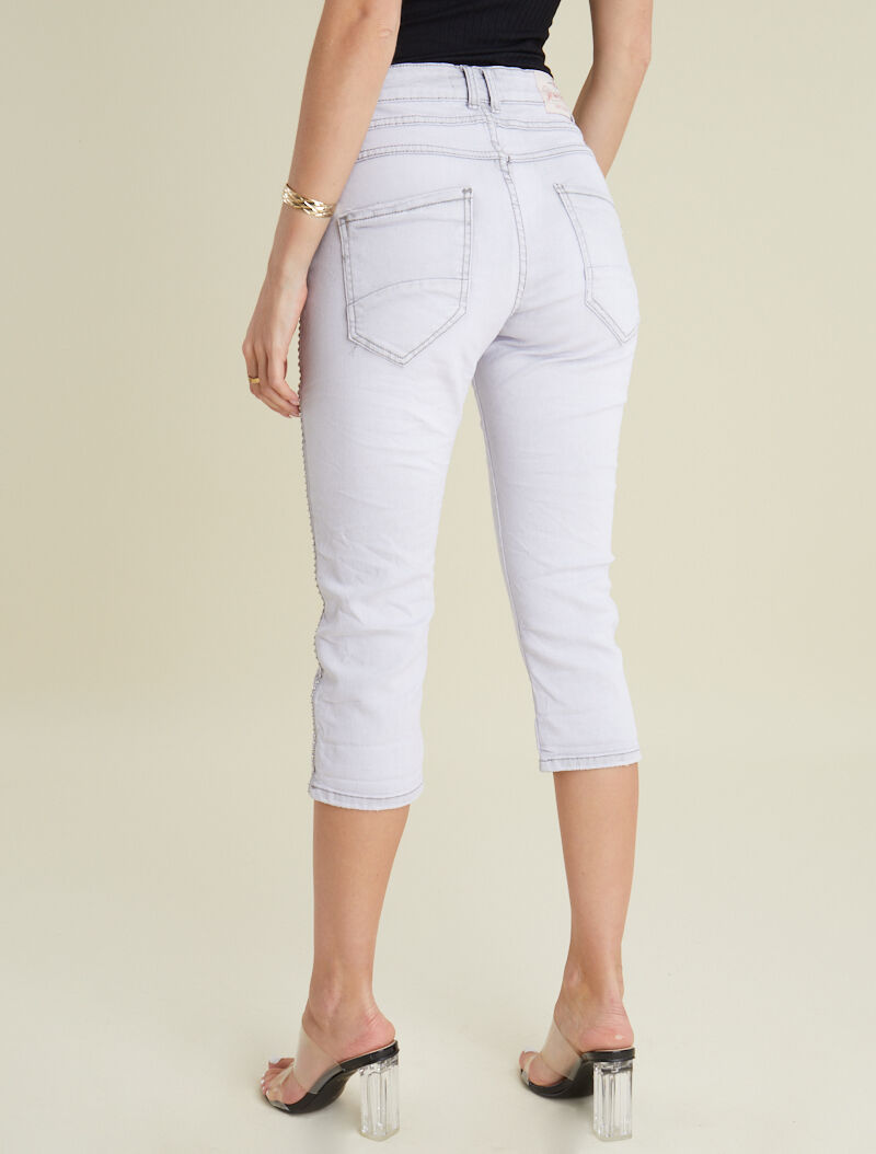 Pantacourt à bandes ornées de billes - gris clair - 2