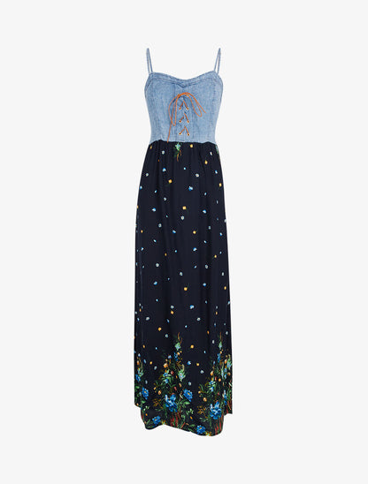 Robe à buste effet jean et imprimés - noir - 2