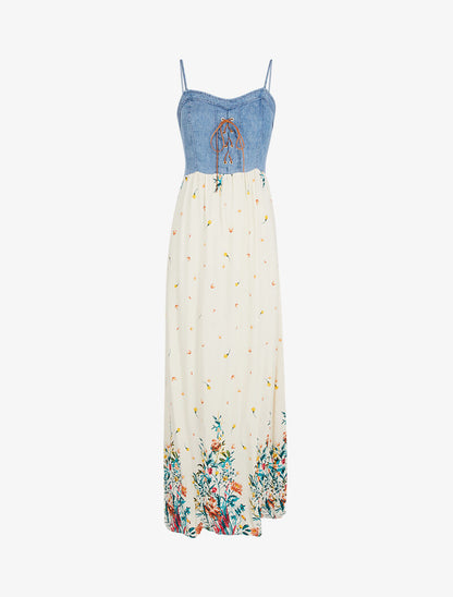 Robe à buste effet jean et imprimés - beige - 1