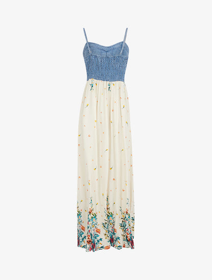 Robe à buste effet jean et imprimés - beige - 2