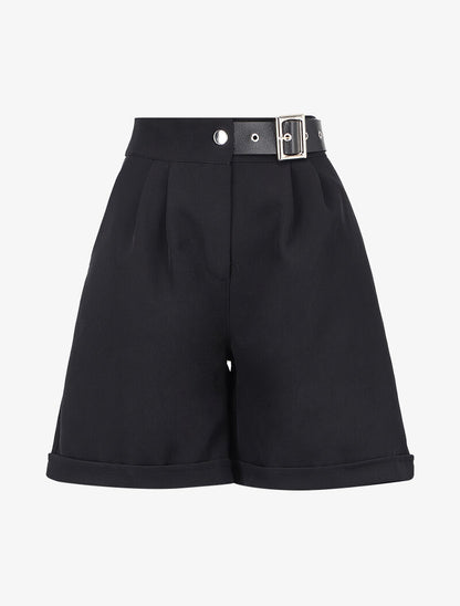 Short ample à ceinture simili - noir - 1