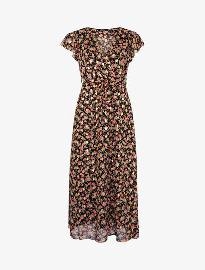 Robe imprimée à mancherons ajourés - noir - 3