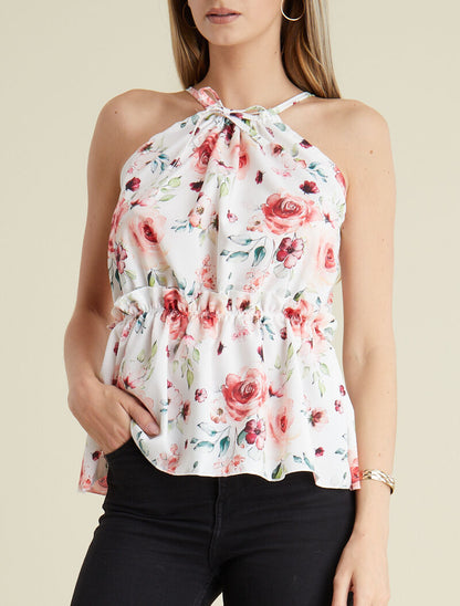 Top péplum léger à imprimés - ecru - 4