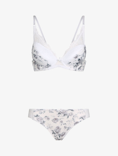 Ensemble imprimé fleurs et dentelle - blanc - 1