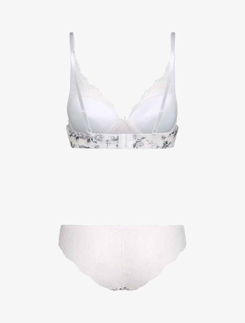 Ensemble imprimé fleurs et dentelle - blanc - 2