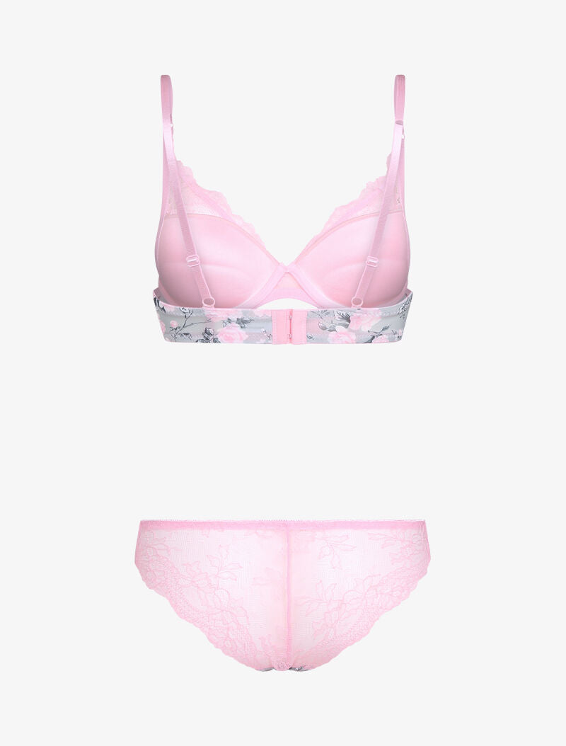 Ensemble imprimé fleurs et dentelle - rose - 2