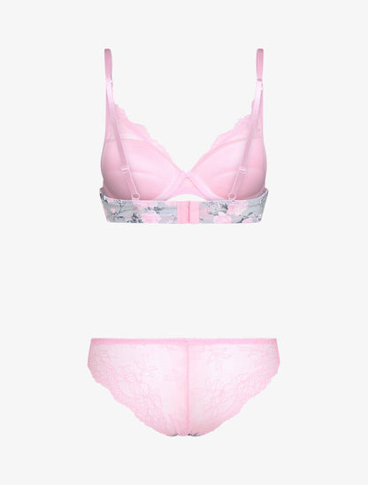 Ensemble imprimé fleurs et dentelle - rose - 2
