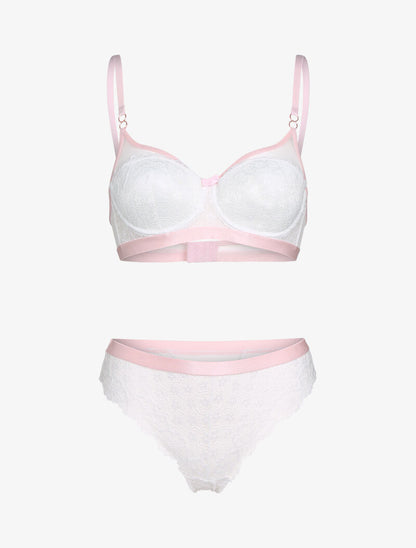 Ensemble dentelle et bandes contrastées - blanc - 3