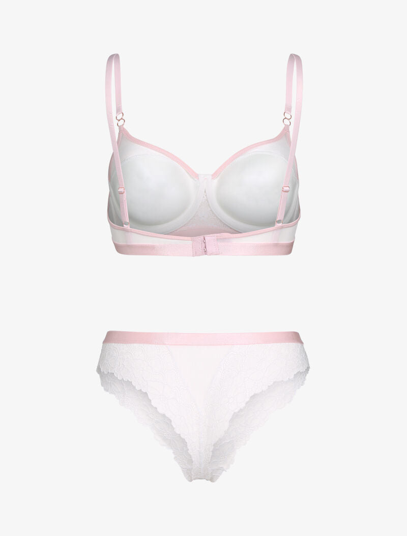 Ensemble dentelle et bandes contrastées - blanc - 2