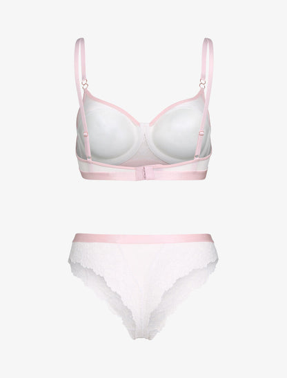 Ensemble dentelle et bandes contrastées - blanc - 2
